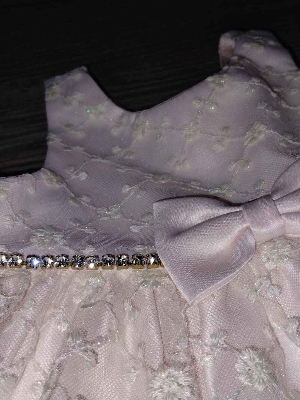 American Princess Pale Pink Lace & Bow Formal Dress with Rhinestone Trim